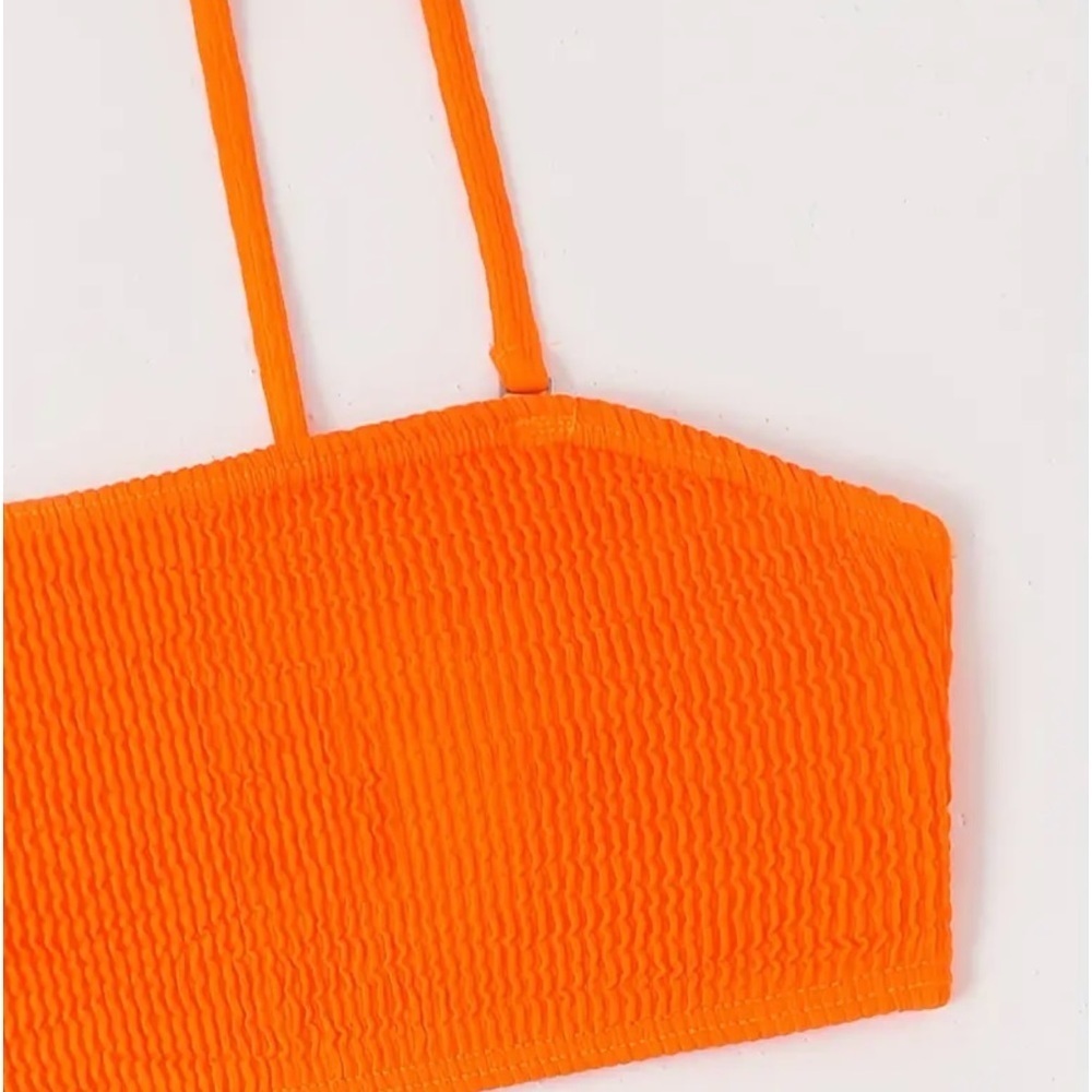 Orange Rib Knit Bandeau High Waist Bikini Set - Picture 6 of 9